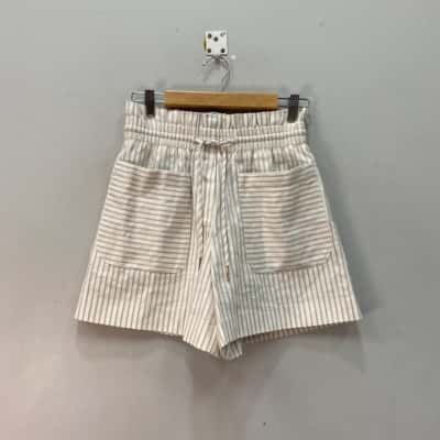 Witchery Womens Linen blend Size 4 High Wasted Shorts Beige / Striped / White 
