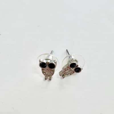  Owl Stud Earrings with Black Stone Eyes