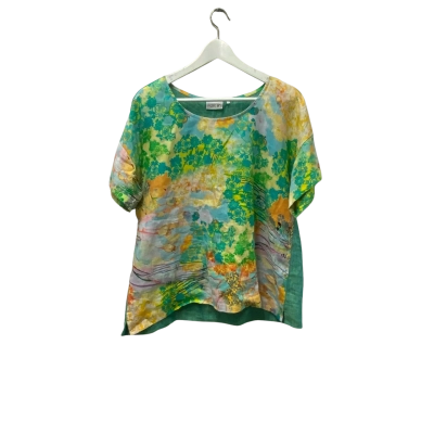 Foil size 10 floral motif multicoloured linen short sleeve top