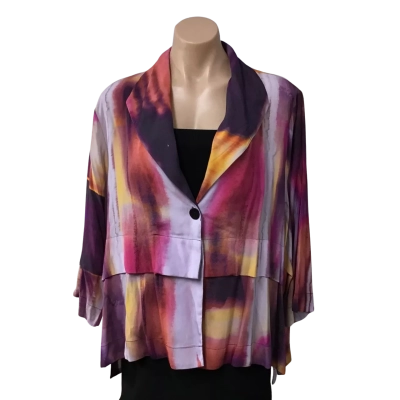 TS Womens Size 16 Pink / Purple / Yellow / Grey / Pattern Button up 3/4 Sleeve Jacket