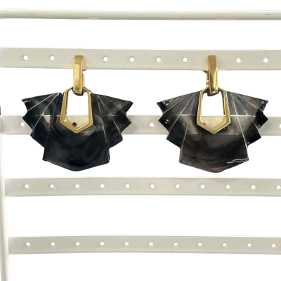  Womens Quirky Acrylic  Earrings Black / clear / Gold 