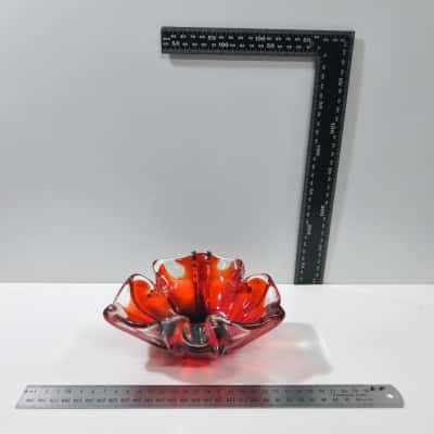 Red Orange Opaque Blown Glass Art Candy Dish Murano Style 