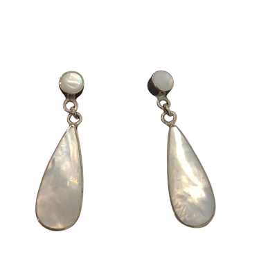 925 Stamped - Womens Mother of Pearl Dangle Earrings Off White # 44
