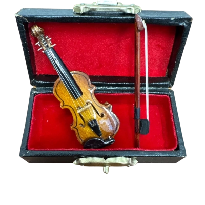 Wooden Miniature Violin with Bow and Case Mini
