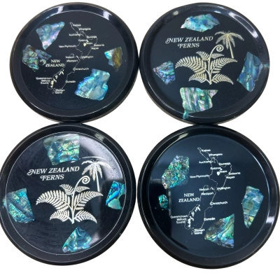 Set of 4 Resin and Paua Shell New Zealand Drink Coasters 