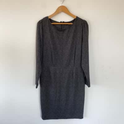 Basque Animal Print Black Long SLeeve Midi Dress  Size 16 