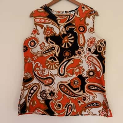 Vintage* Simona.  Sleeveless Paisley A-Line Top.   Size L 