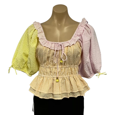 Bohemian Traders Womens Size 2XS Orange / Pink / Yellow / White Striped Short Sleeve Cropped Top (new)