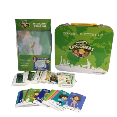 Woolworths Collectors Tin, Dora the Explorer and Jamie Oliver Stickers as pictured