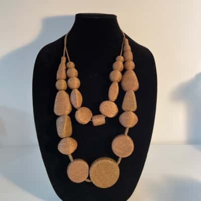Statement Fabric Necklace in Brown with adjustable cord 