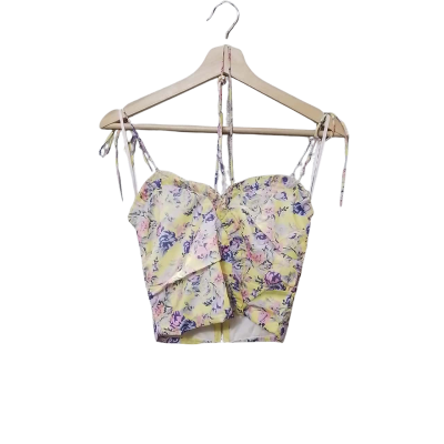 White Fox Womens Size XS Floral Yellow Cropped Top