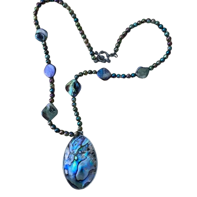 Large Abalone/Paua Shell statement Pendant Necklace - iridescent.