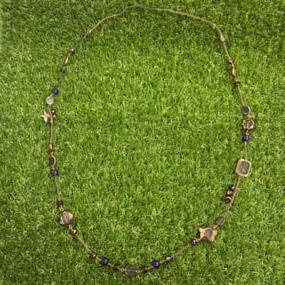  Womens Purple and Bronze Tone Long Beaded Necklace