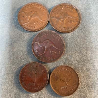 Pre-decimal Copper Coins x 5