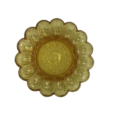 Vintage Indiana Glass Hobnail Devilled Egg Platter In Amber Glass - As New