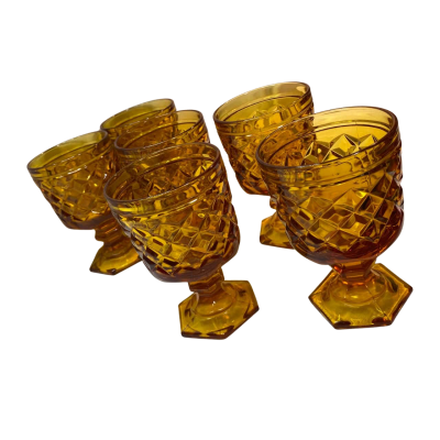 Set of 6 Vintage Glass Amber Dessert Cocktail Goblets Beautiful A2