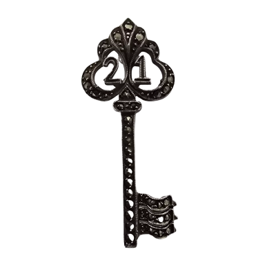  Womens Brooch Antique Marcasite Sterling Silver 21st Key
