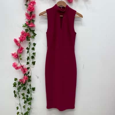 Portmans Womens Mock Neck Sleeveless Midi Dress Size 10 Magenta 