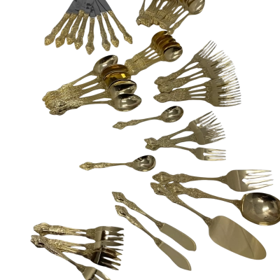 “Royal Sealy GOLD PLATED Stainless Steel JAPAN” Marked Cutlery SET 63 Pieces