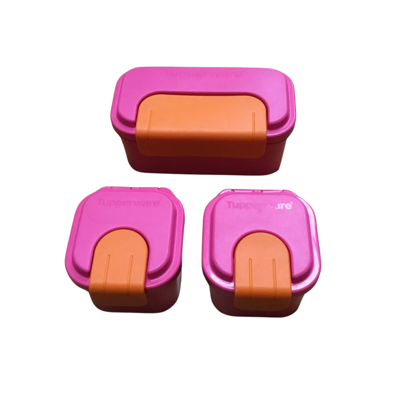 Tupperware 3 Piece Pink Klik Klak Food Storage Set As New(s)