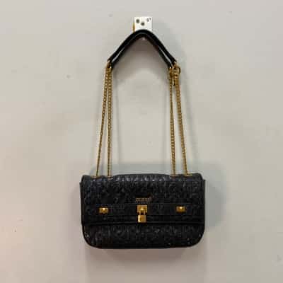 Guess Womens Slim Shoulder Bag Black & Gold 