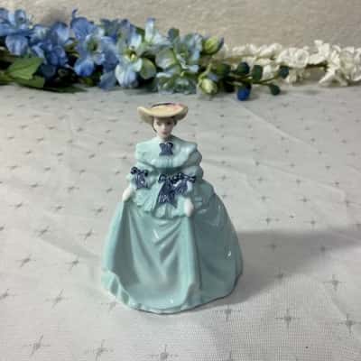 Coalport Minuettes "Natalie" Lady in Blue Dress Bone China Miniature Figurine