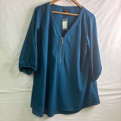 City Chic Womens Size 14 / XS 3/4 Sleeve Top Teal BNWT