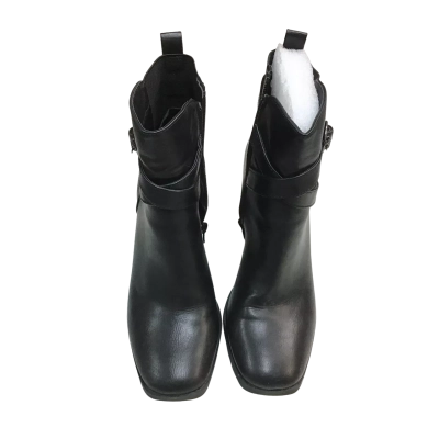 London Rebel Womens  Size 8 Midnight Black Ankle Boot with Block Heel