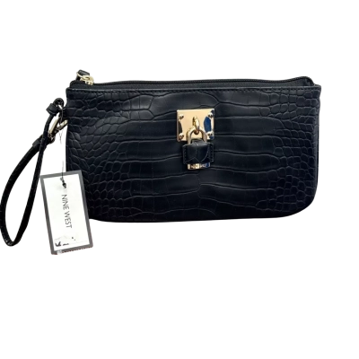   Nine West Black Croc Embossed Wristlet Clutch Bag