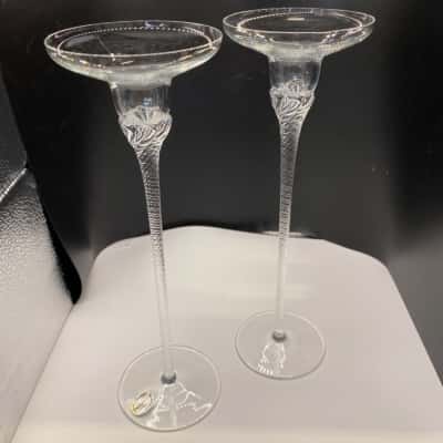 2 x slender candle holders Bohemia glass