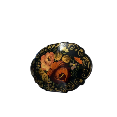 Hand Painted Folk Art Floral Brooch