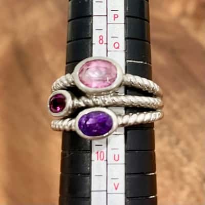 925 Silver Triple Purple/ Pink Stones Triple Rope Band 