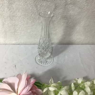 Decorative Diamond Pattern Crystal Cut Glass Tall Bud Vase