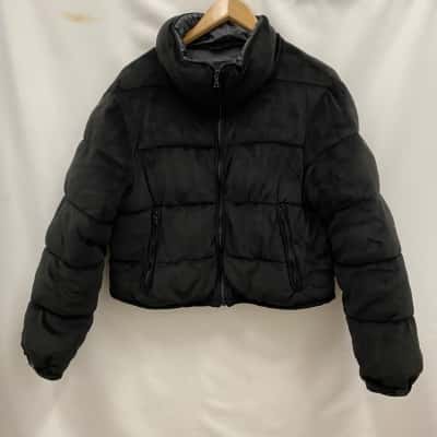 SuperDry Studio Women's Size US 8 Velvet Cropped Jacket / Puffer Jacket Black  