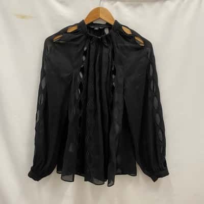 Country Road Women's Linen & Silk Top Long Sleeves Size 8 Black  