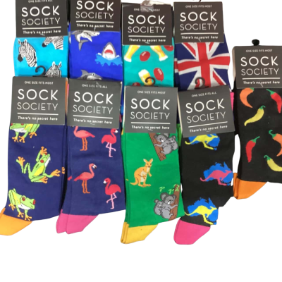 NEW - Sock Society Unisex  Size One Novelty Mixed Socks - 9 Pairs
