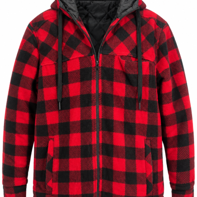 Outrak Red & Black Check Hooded Fleece Jacket – Size S