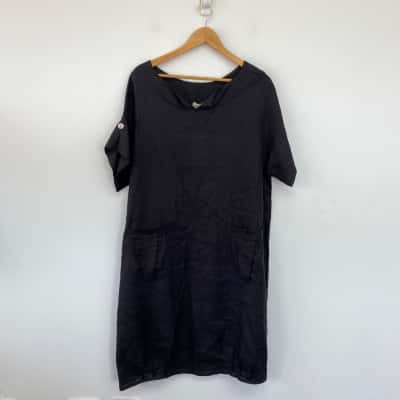 RedGum Black 100% Linen Short Sleeve Mini Dress Size M / S 
