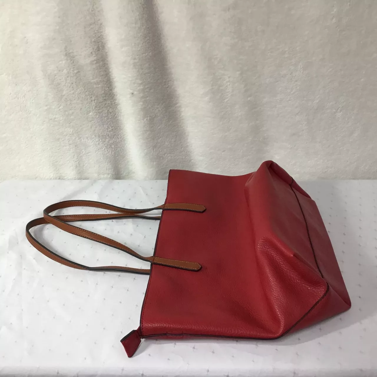 Womens Textured Red Tote Bag with Brown Straps