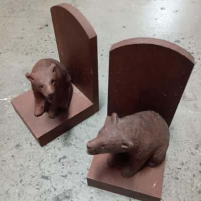 Pair Wooden Bear Bookends