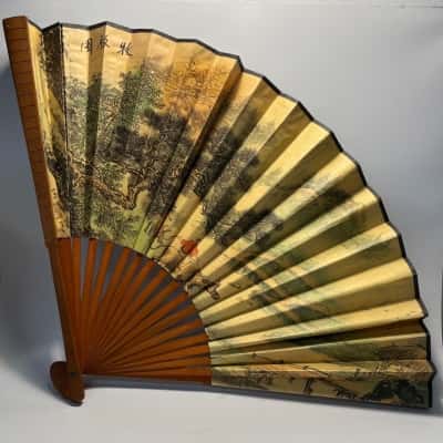 Vintage Chinese Folding Paper Bamboo Fan