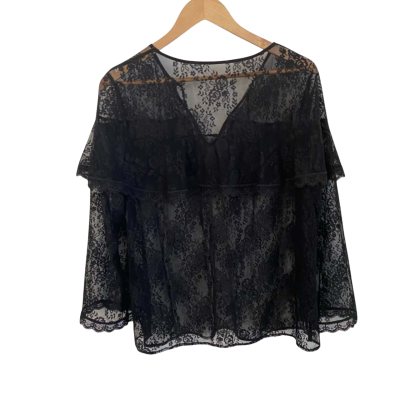  Womens  Size 10 / 8 Long Sleeve Top / V-Neck Top Black  