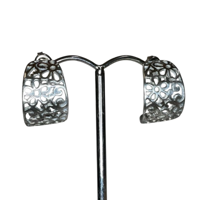 Womens Latticework Styled Stud Earrings Silver