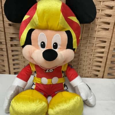 Disney Mickey Mouse Jumbo Plush Toy Racing Car Driver Boy Girl Kids Collectable Vintage Roadster Races Birthday Gift Unisex 