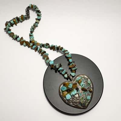  You & I Turquoise Peace Love Heart Necklace 