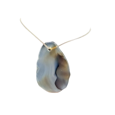 Pear-shaped polished Botswana agate pendant with Chain