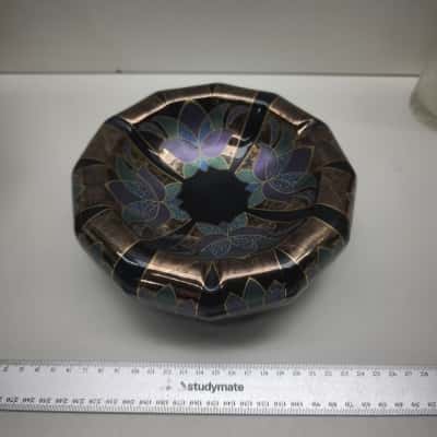 Vintage Italian Black Ceramic Lotus Flower Bowl Decor Exclusiv Made in Italy