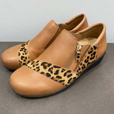 Ziera Womens Sage Xf Tan-Leop Lea-Pny Wedges Size 39 Brown 