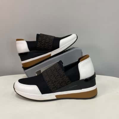 Michael Kors Womens Platform Slip Ons Size 6.5 Black  / Brown / White 