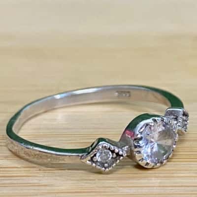 Sterling Silver Three Diamante Ring (Stamped 925)